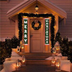 Merry Christmas Banners with Lights, Party Decor and Porch Sign